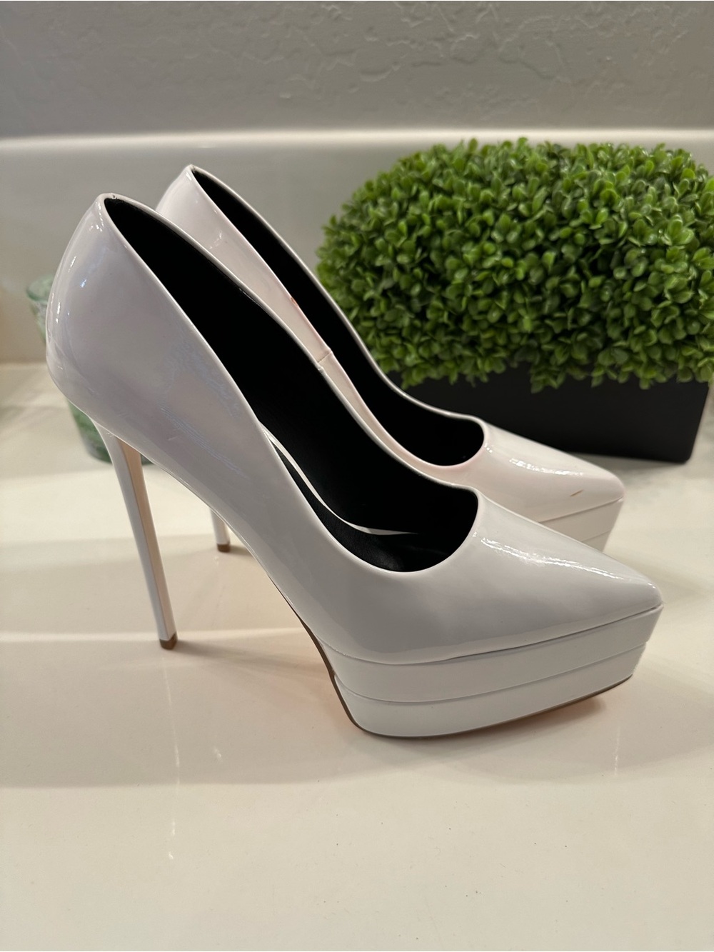 Liliana White Patent Platform Stiletto Pumps - Women